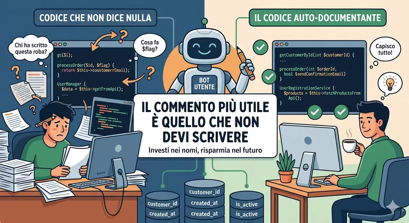 Il codice che si spiega da solo: nomi, commenti e l'arte di non far impazzire il tuo futuro te